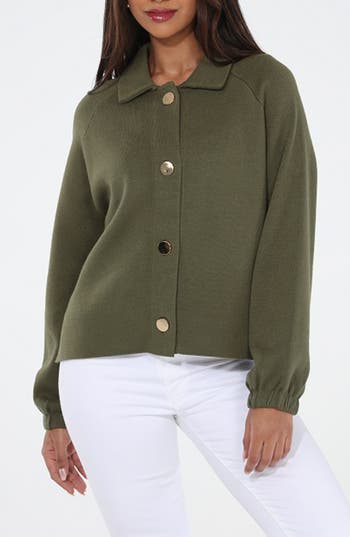 Rain And Rose Button Front Jacket In Green