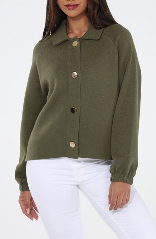 Rain And Rose Button Front Jacket In Green
