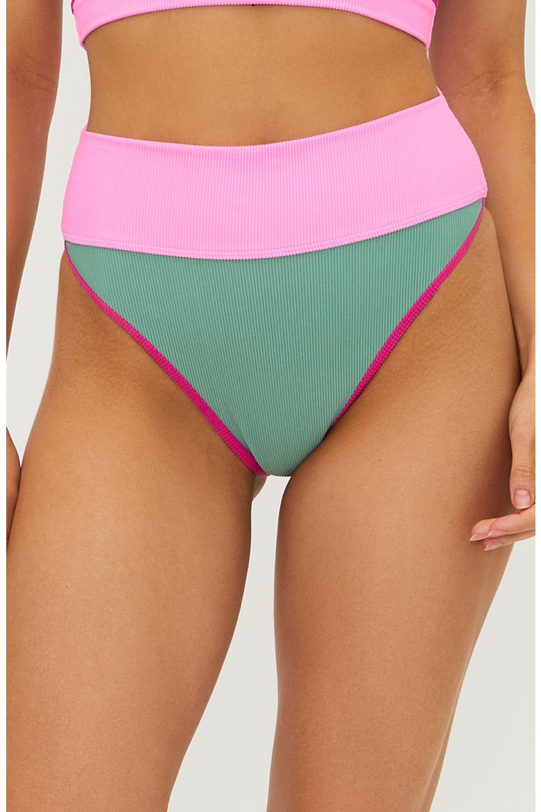 Emmy Colorblock High Waist Bikini Bottoms, Main, color, SAGE BLOOM COLORBLOCK