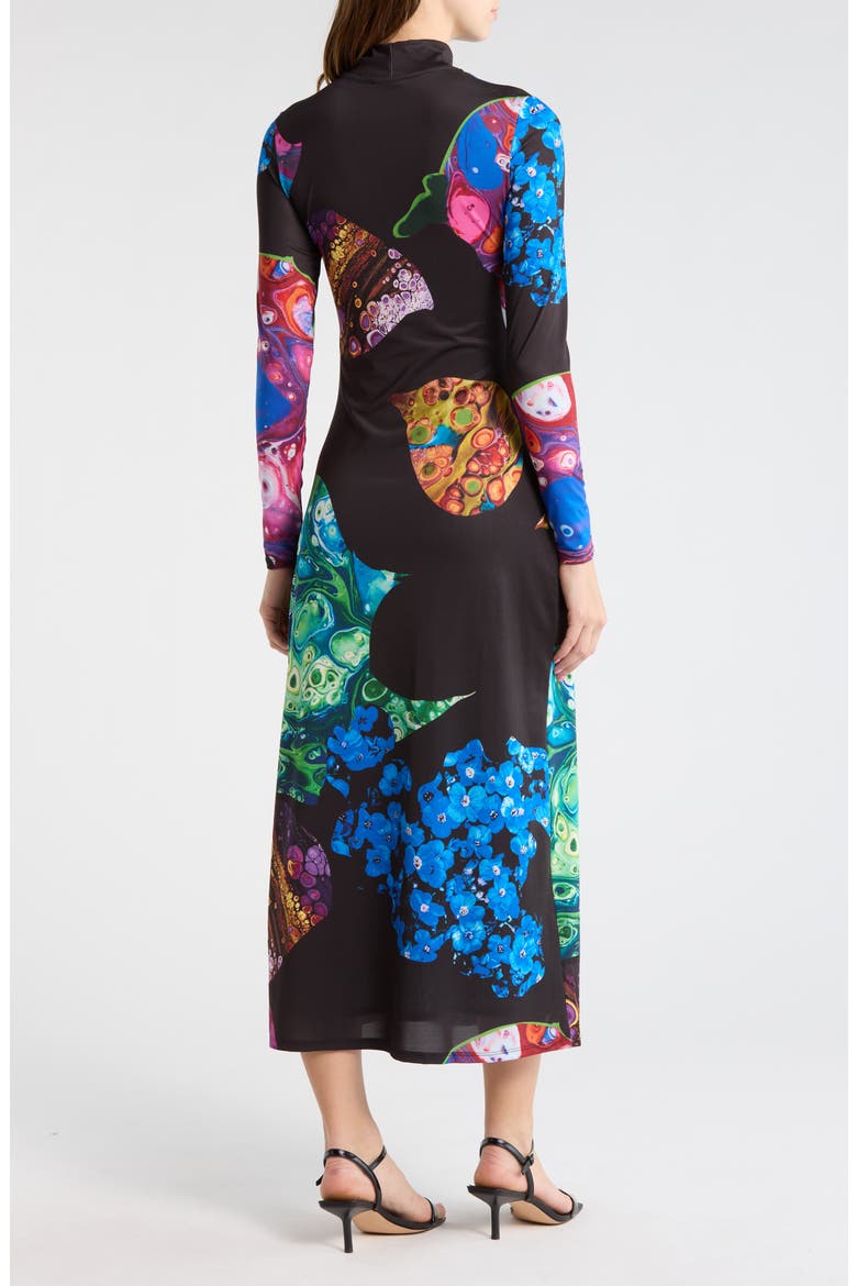 Abstract Print Long Sleeve Dress, Alternate, color, BLACK