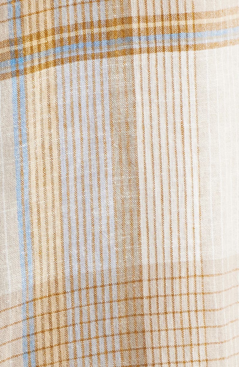 Pendleton Dawson Plaid Short Sleeve Linen Blend Button-Up Shirt, Alternate, color, Ecru/ Tan/ Blue Plaid