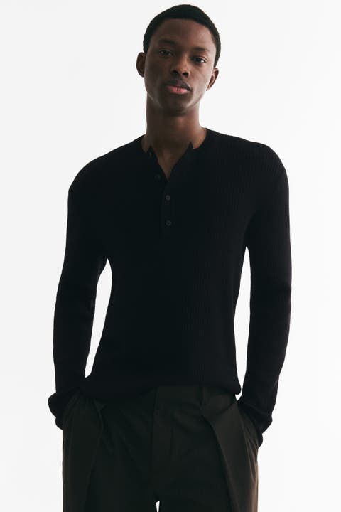 Slim-fit Ribbed Henley Shirt