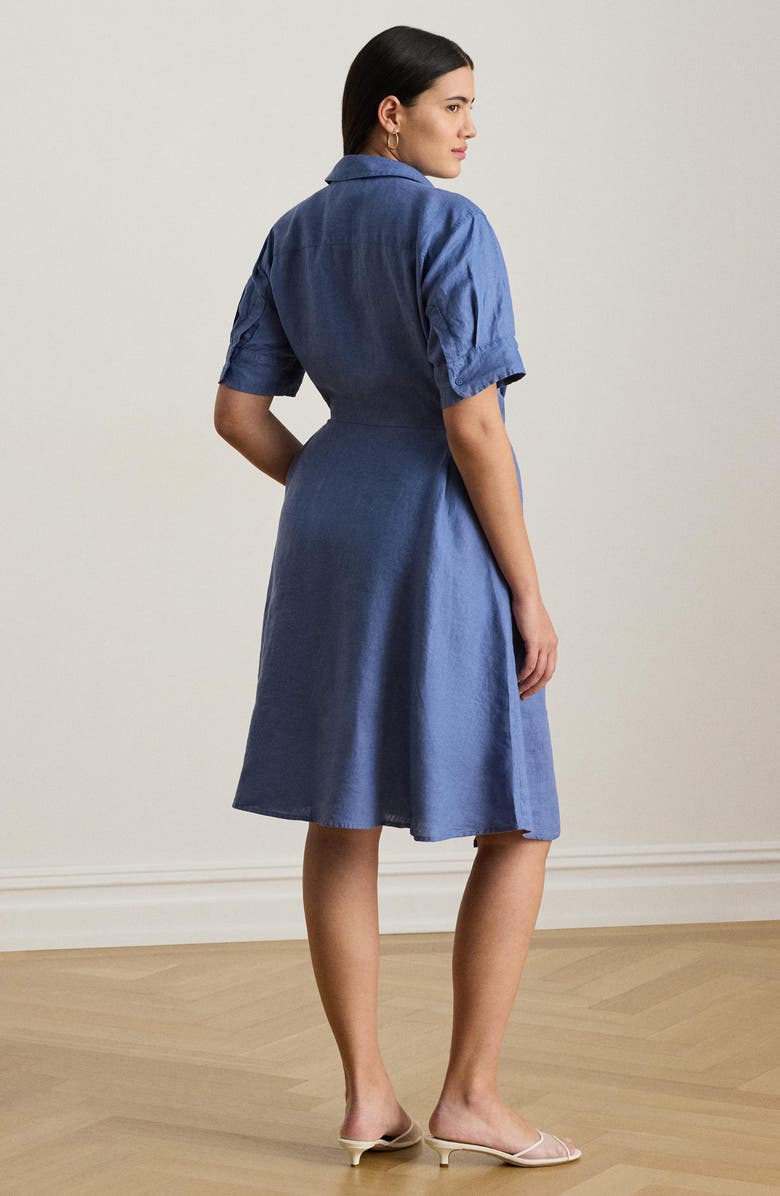 Lauren Ralph Lauren Tie Waist Linen Shirtdress, Alternate, color, Carson Blue