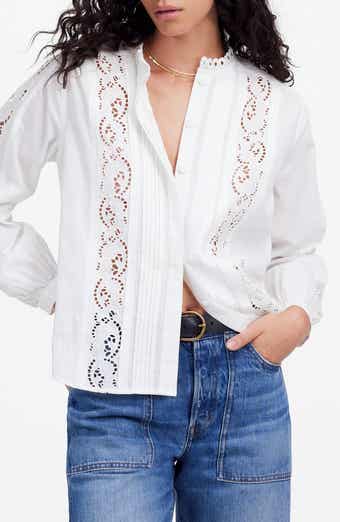 Madewell Lace Inset Pintuck Button-Up Shirt