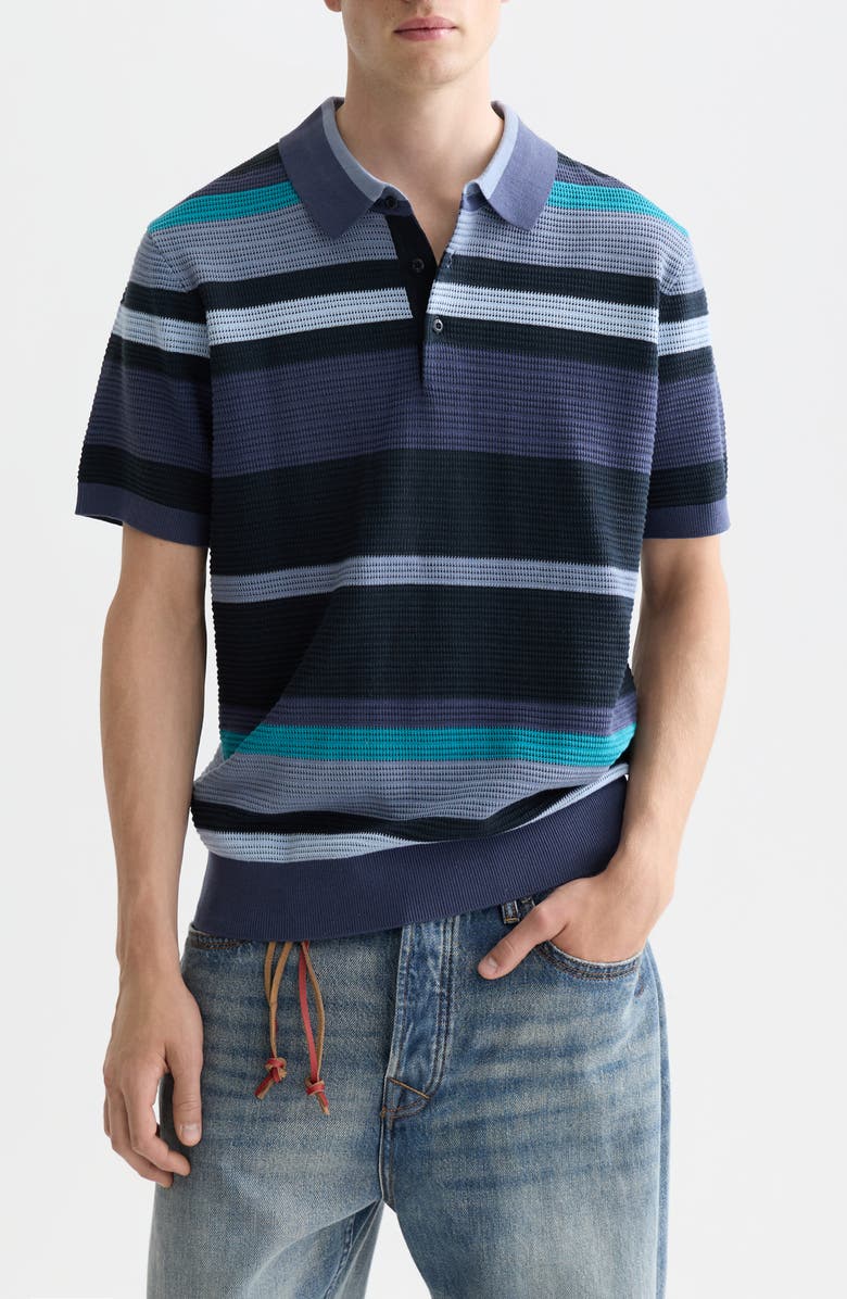 Scotch & Soda Stripe Textured Polo, Main, color, Oceana Stripes