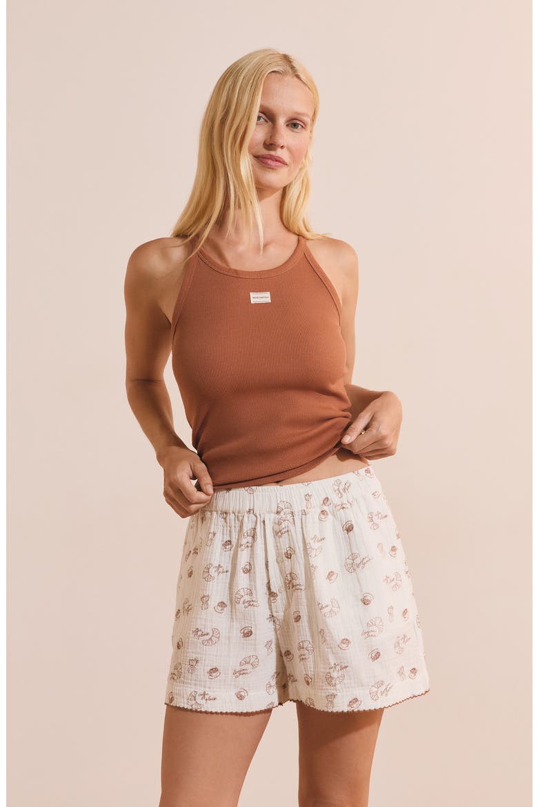 Biscuit Cotton Gauze Sleep Shorts, Alternate, color, WHITE