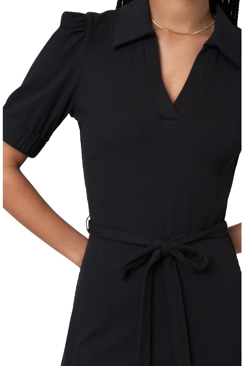 Johnny Collar Short Sleeve Ribbed Dress, Alternate, color, BLACK