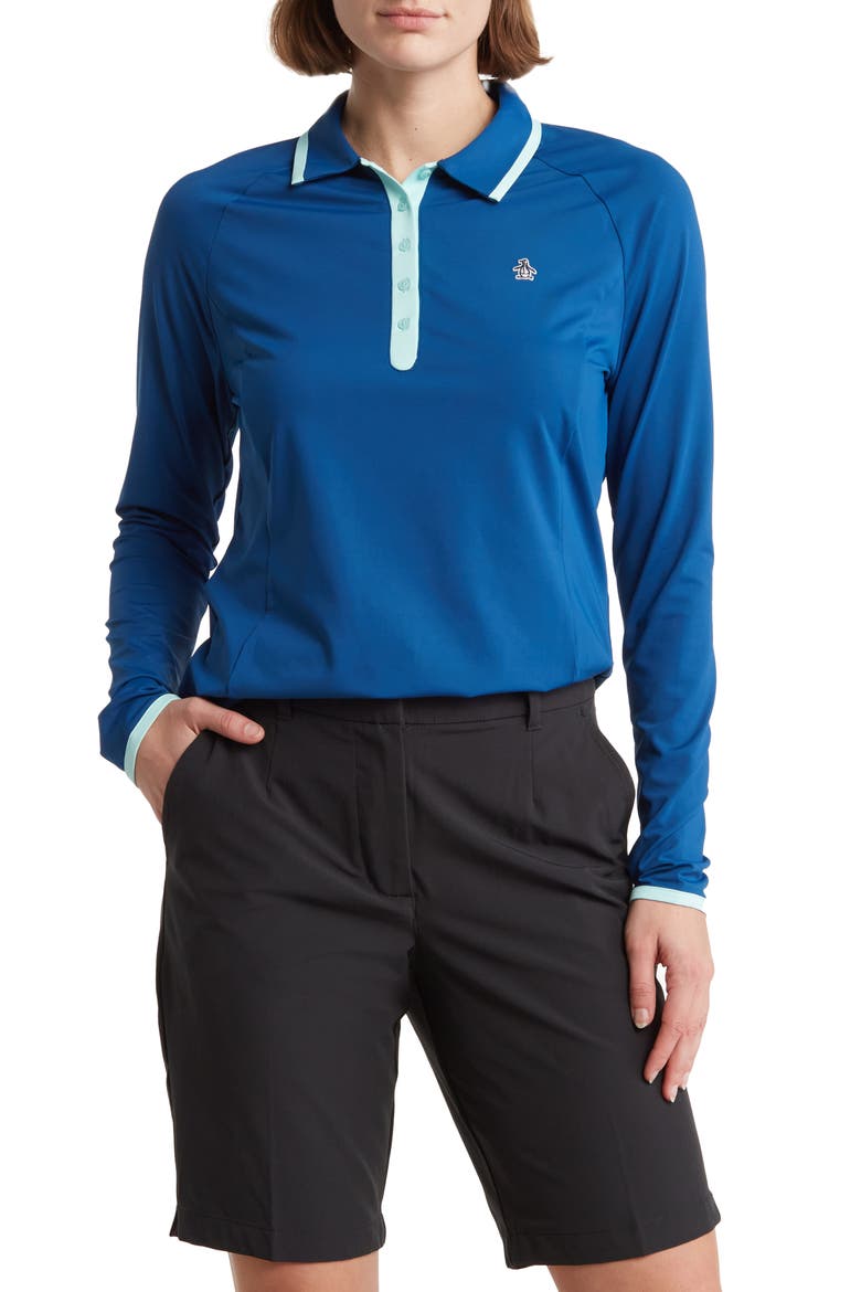 Contrast Tipped Long Sleeve Polo, Main, color, BLUEBERRY PANCAKE
