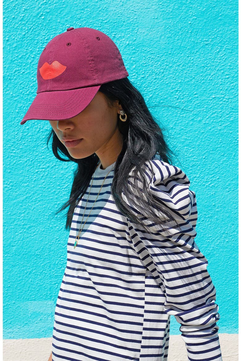 Lips Graphic Baseball Cap, Alternate, color, OXBLOOD