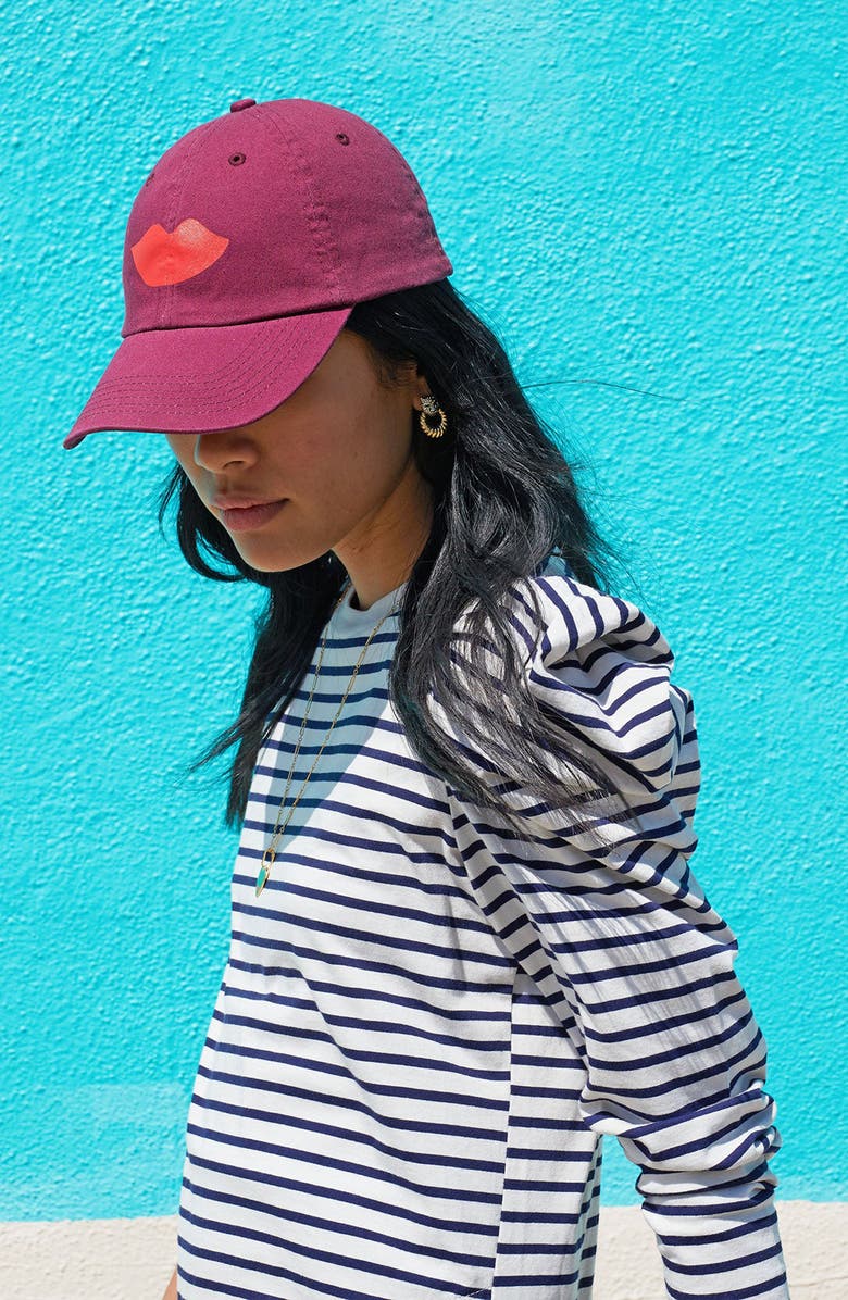Clare V. Lips Graphic Baseball Cap, Alternate, color, Oxblood
