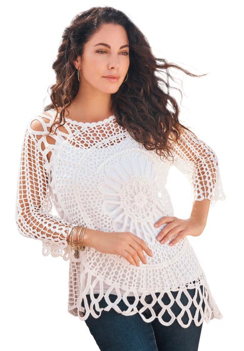 Plus Size Crochet Sweater With Starburst Pattern