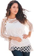 Roaman's Plus Size Crochet Sweater With Starburst Pattern