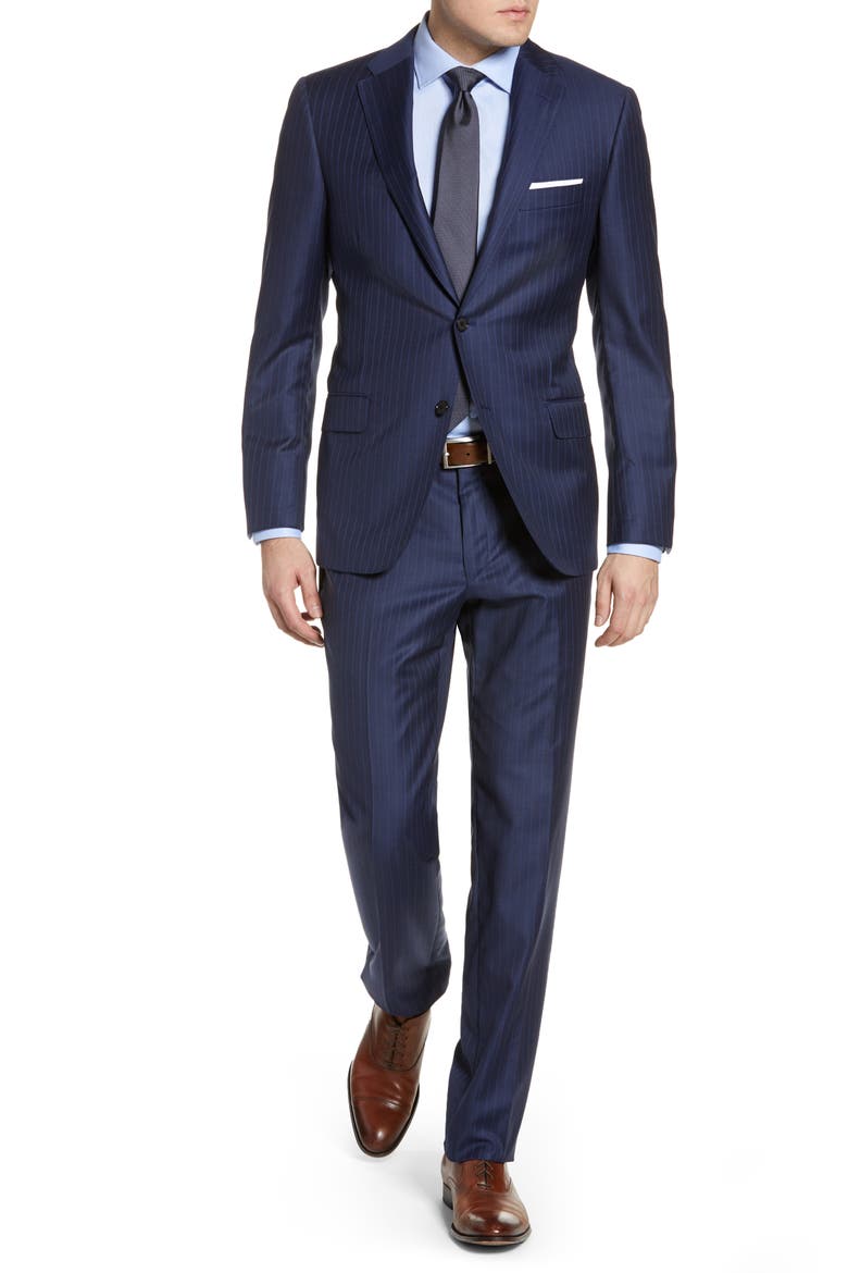 Classic B Fit Stripe Wool Suit, Main, color, NAVY