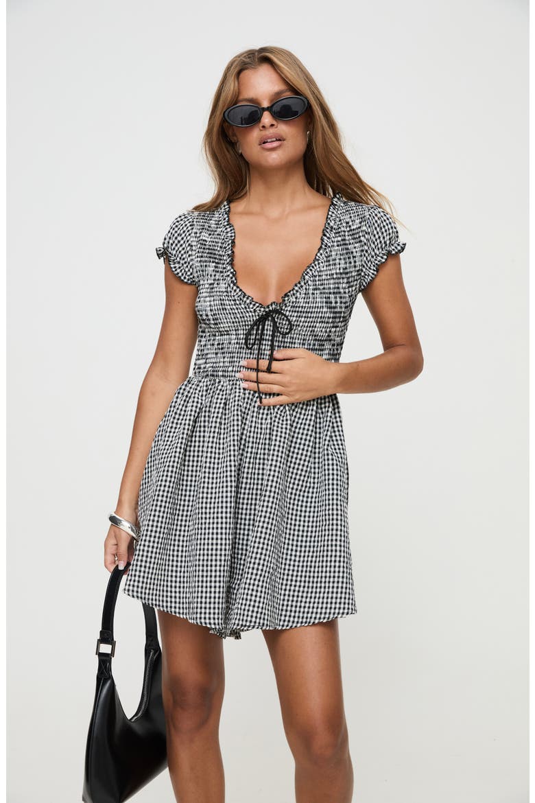 Wescott Gingham Romper, Alternate, color, BLACK