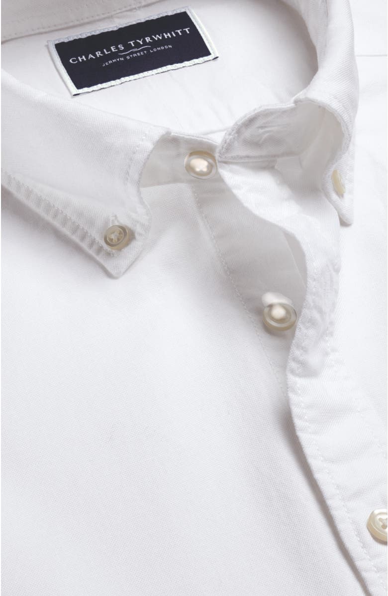 Charles Tyrwhitt Plain Button-Down Stretch Washed Oxford Shirt, Alternate, color, White