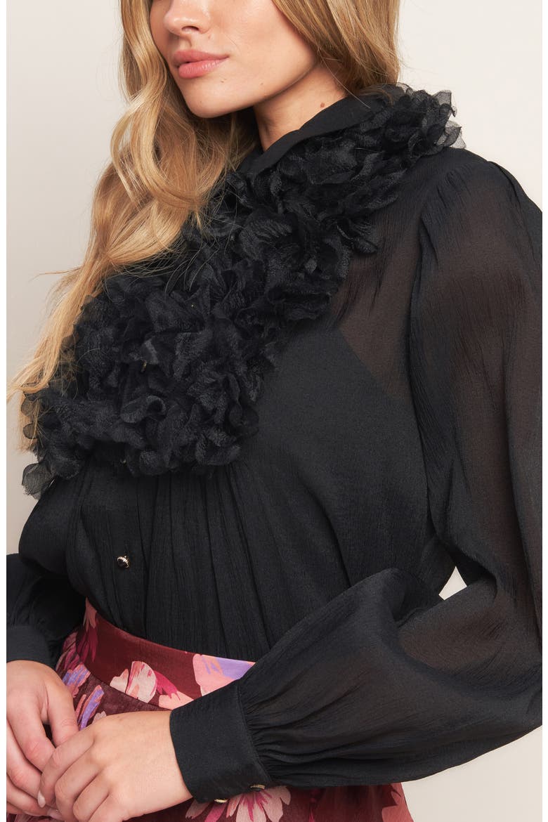 Floral Appliqué Button-Up Shirt, Alternate, color, BLACK