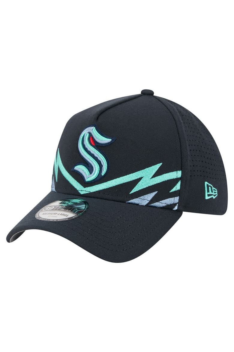 Men's New Era Deep Sea Blue Seattle Kraken Zig Zag 39THIRTY A-Frame Perforated Flex Hat, Main, color, Navy