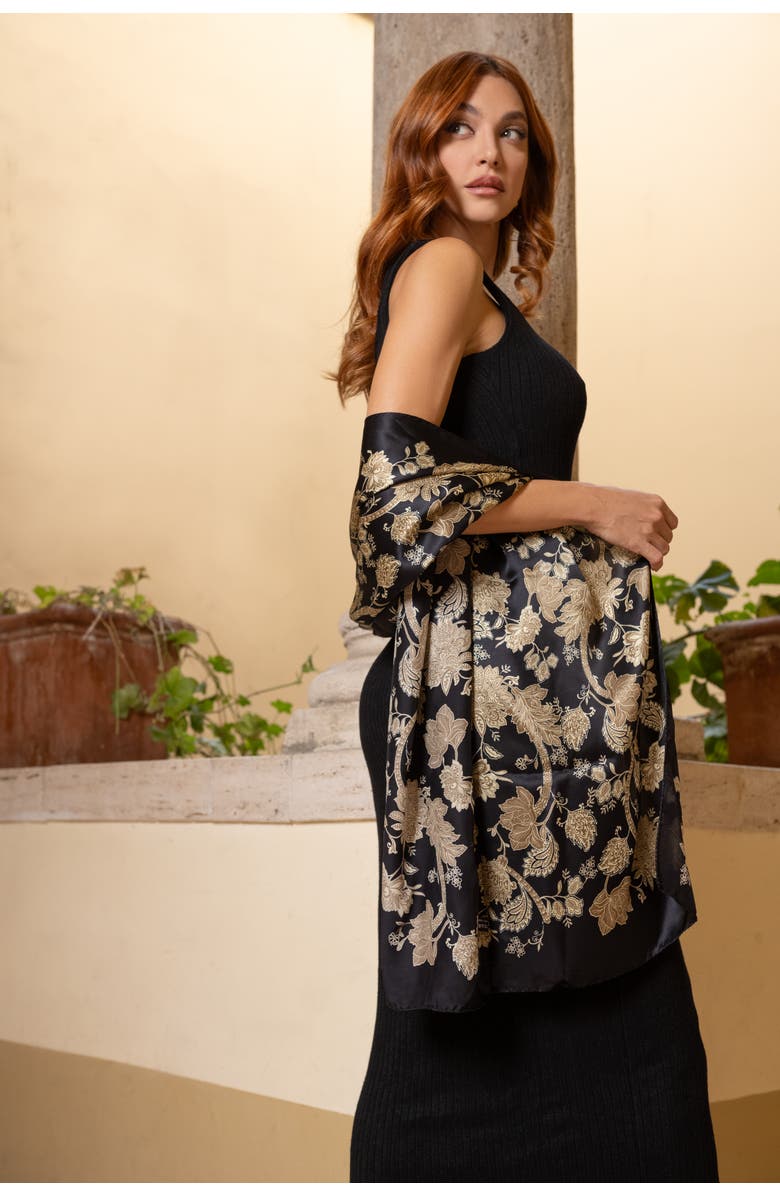 Elizabetta Esmeralda - Silk Scarf/Shawl for Women, Alternate, color, Black And Gold