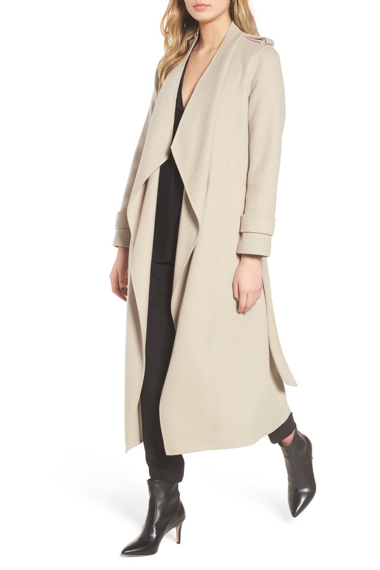 Double-Face Front Drape Wool Coat, Main, color, SAND