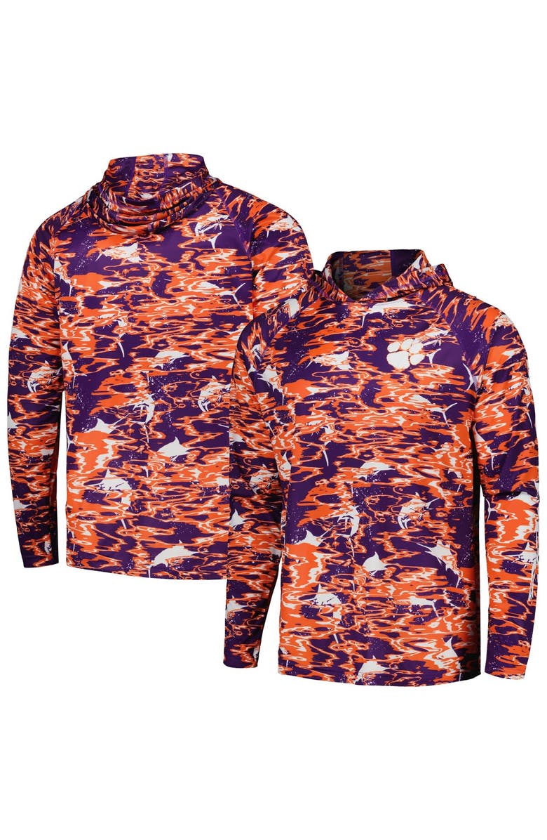 Columbia Men's Columbia Purple Clemson Tigers PFG Terminal Tackle Omni-Shade Rippled Long Sleeve Hooded T-Shirt, Main, color, 