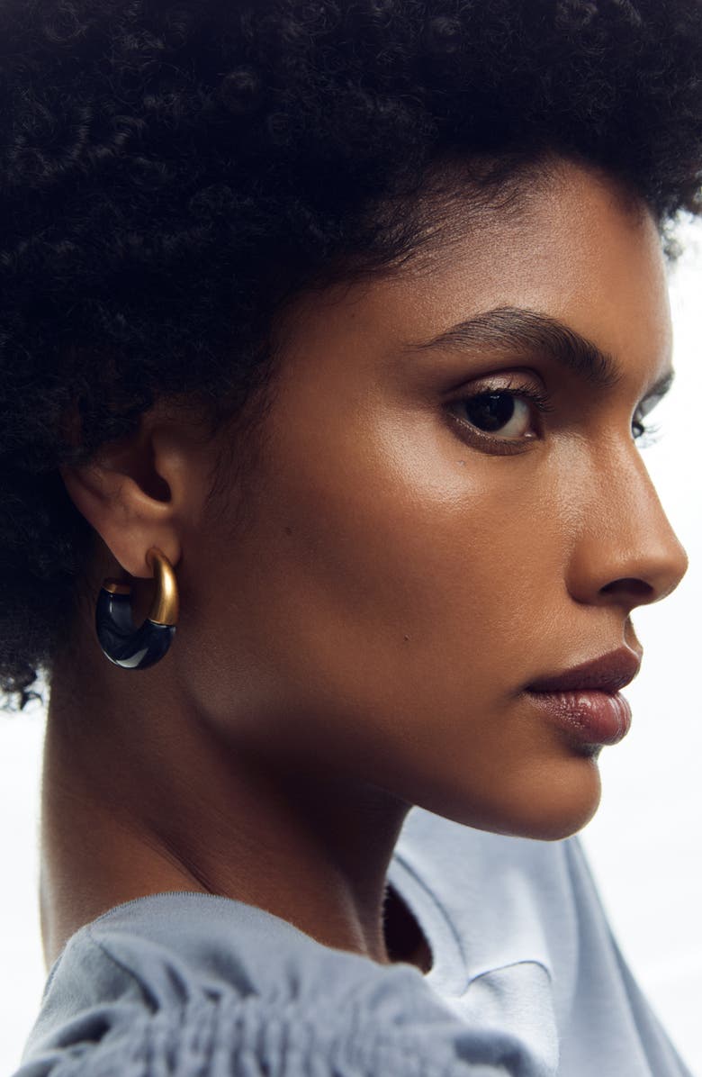 Reiss Samira Scoop Hoop Earrings, Alternate, color, Gold Tone / Black Marble