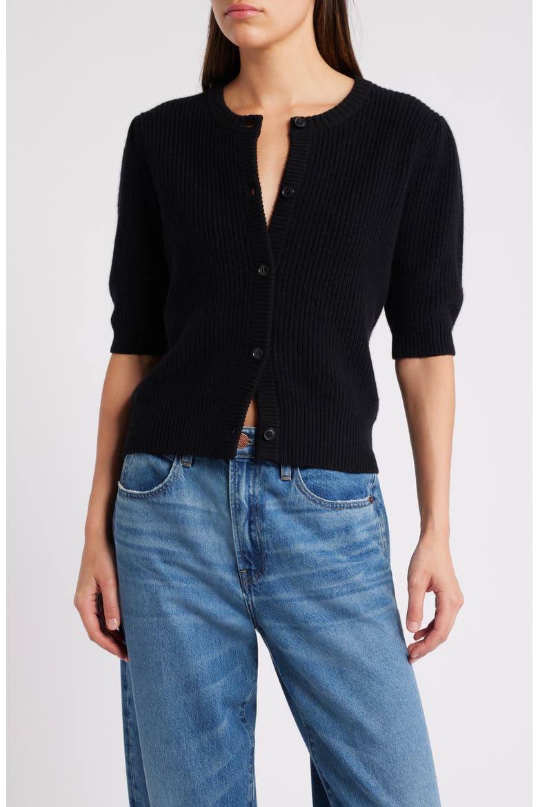 Shrunken Rib Wool & Cashmere Cardigan, Main, color, BLACK