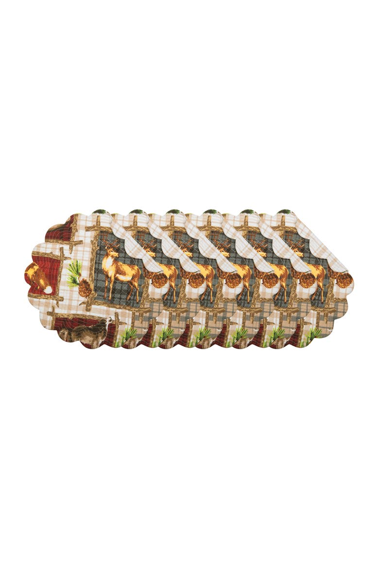 Bryson Retreat Round Woven Reversible Rustic Lodge Placemats, Set of 6, 17", Alternate, color, Brown