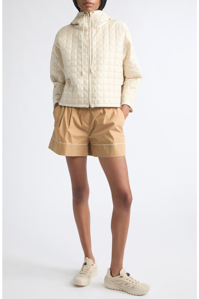 Boxy Quilted Nylon Cape Coat, Alternate, color, BEIGE