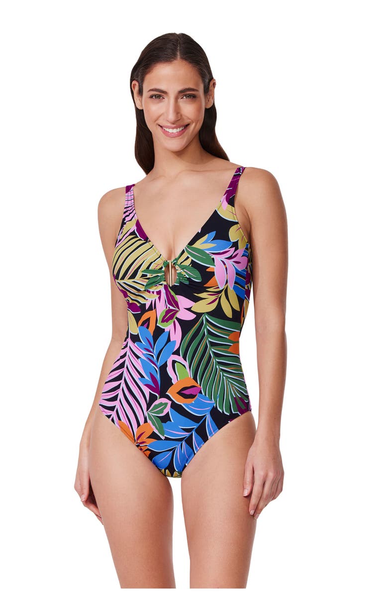 Profile by Gottex Costa Del Sol V-Neck One Piece, Main, color, Black-Multi