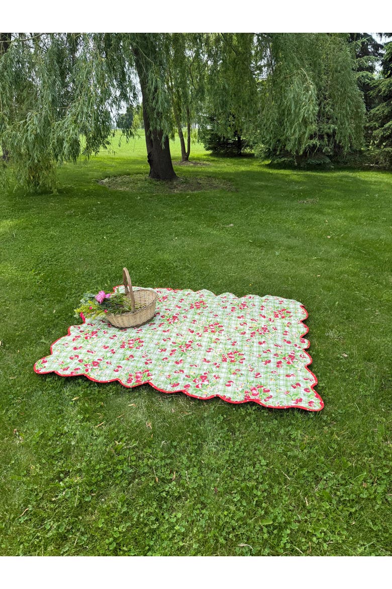 Strawberry Gingham Throw, Alternate, color, Green
