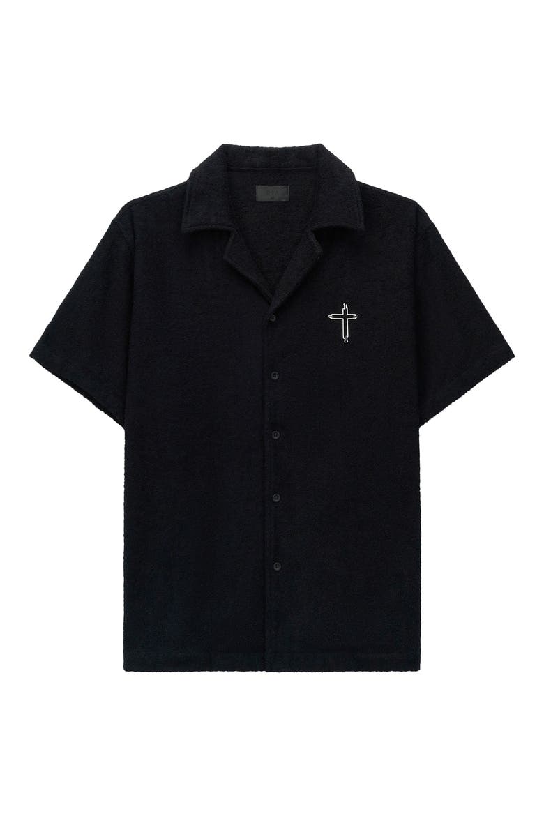Nathan Oversize Terry Cloth Camp Shirt, Main, color, BLACK