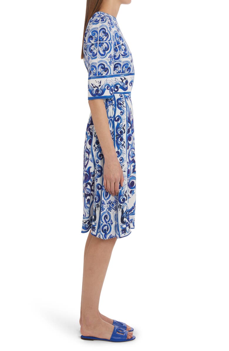 Dolce&Gabbana Majolica Stretch Silk Charmeuse Dress, Alternate, color, 