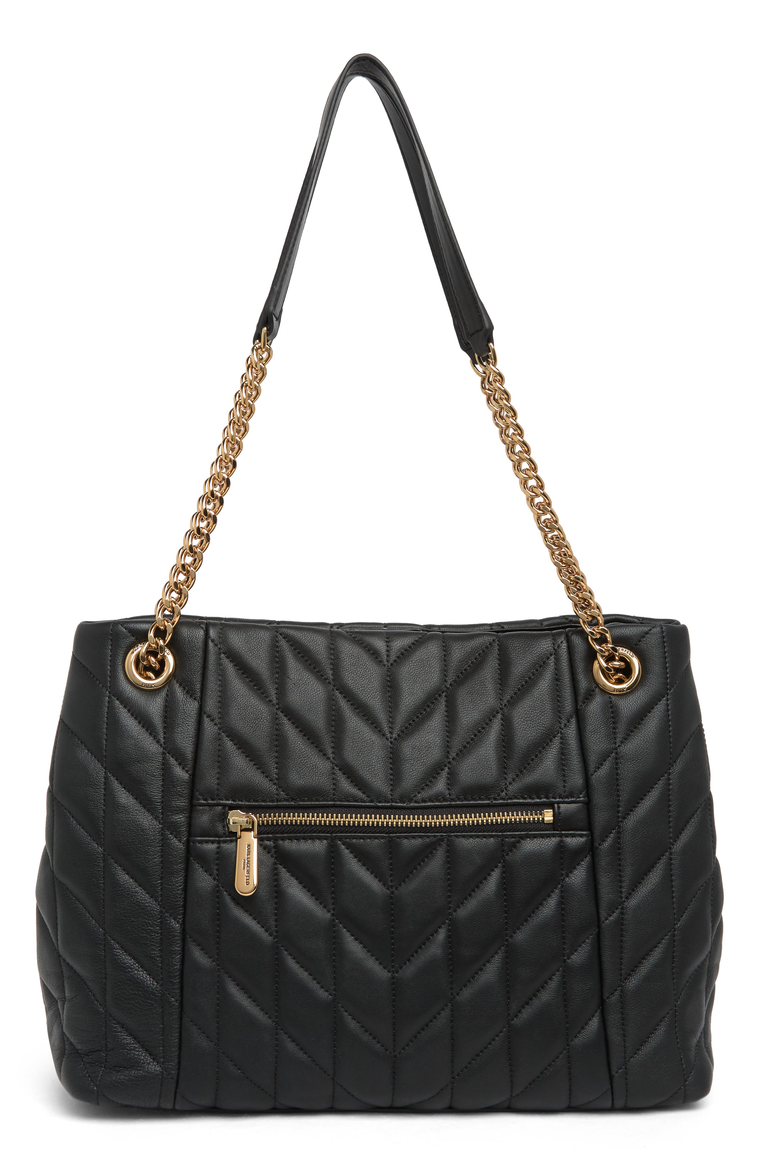 Quilted Leather Tote, Alternate, color, BLACK/ GOLD