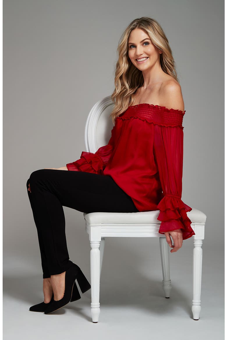 Smocked Off the Shoulder Blouse, Alternate, color, RIBBON RED