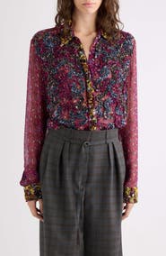 Dries Van Noten Chevy Embroidered Ruffle Viscose Chiffon Shirt