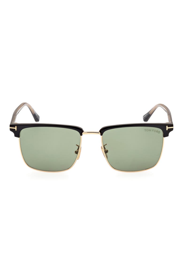 Hudson-02 55mm Square Sunglasses, Main, color, SHINY BLACK / GREEN