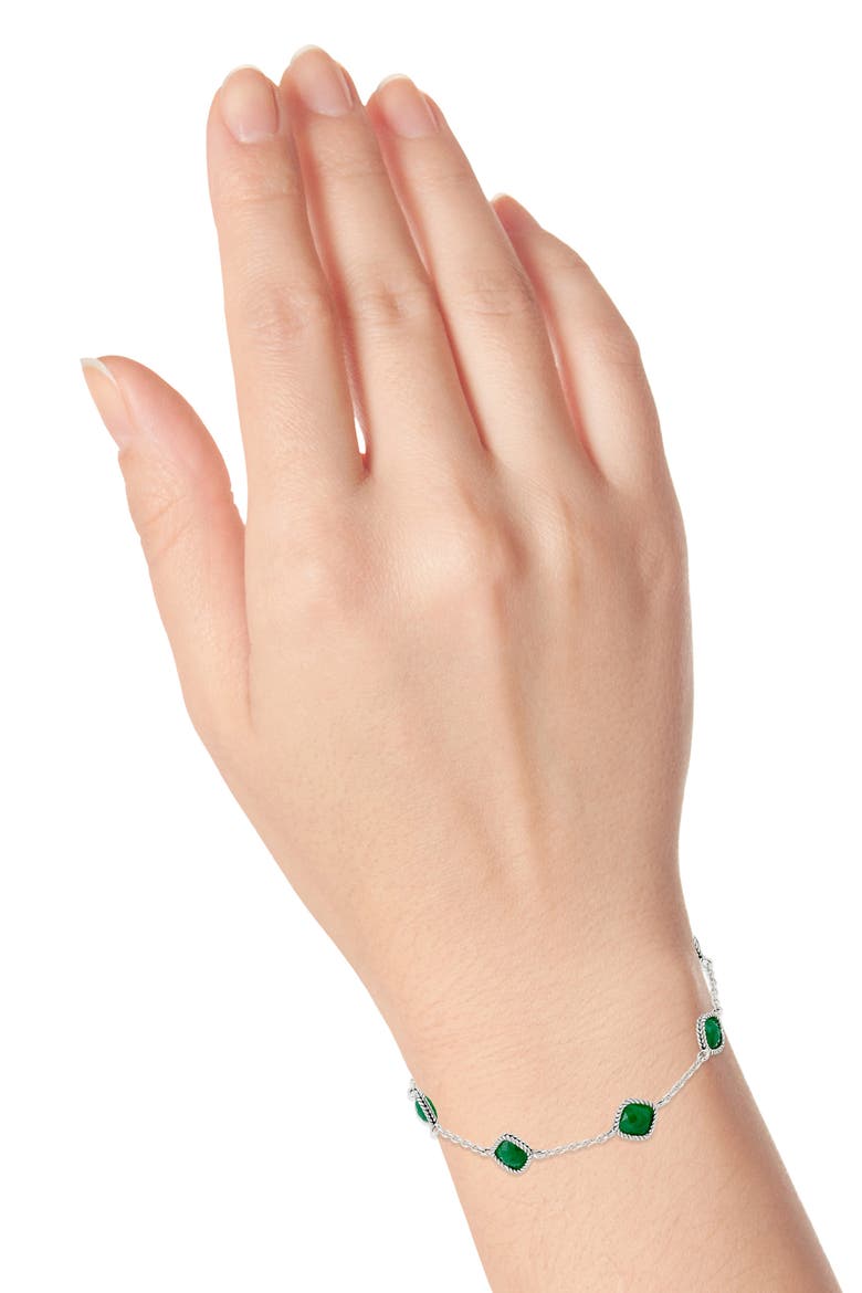 Sterling Silver Cushion Cut Semi-Precious Stone Station Bracelet, Alternate, color, GREEN
