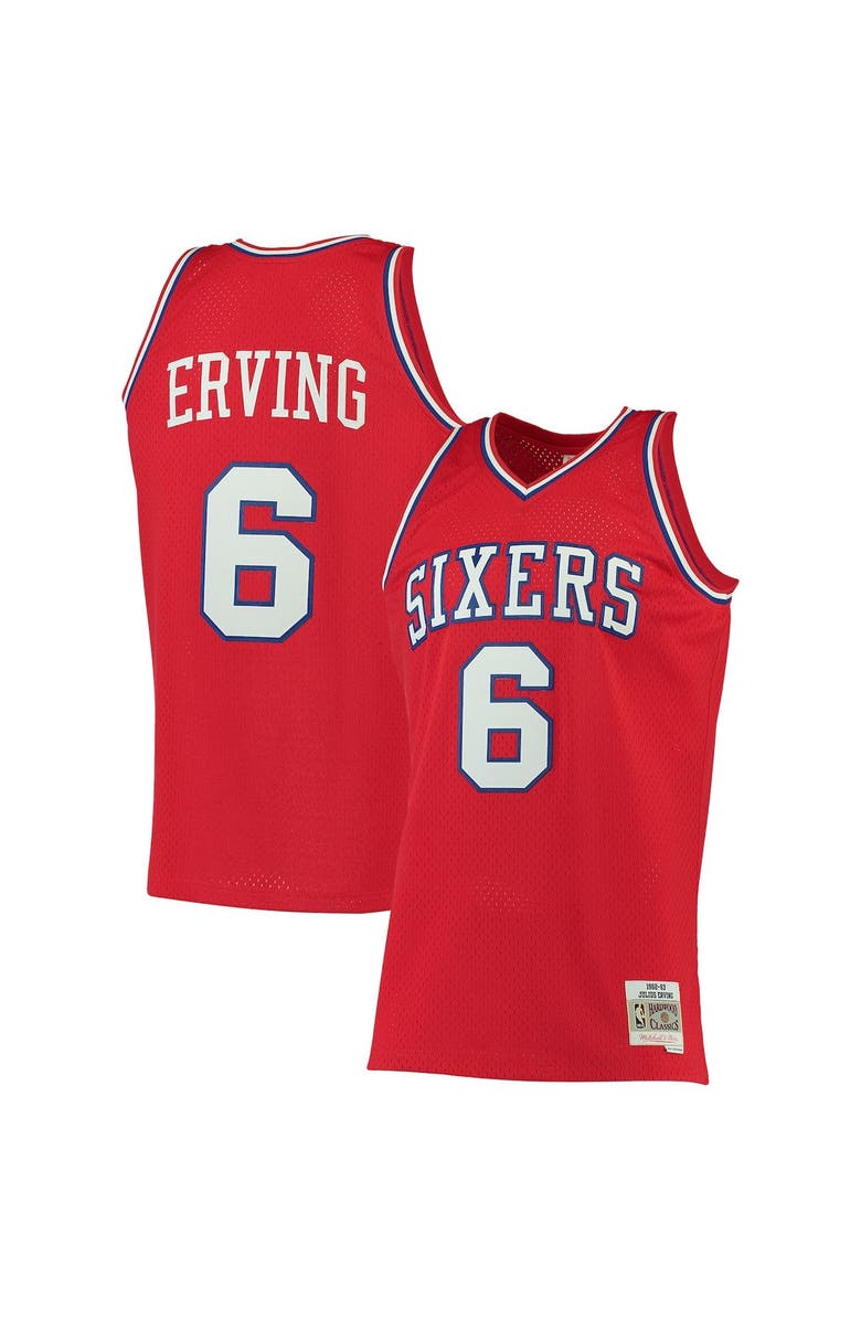 Mitchell & Ness Men's Mitchell & Ness Julius Erving Red Philadelphia 76ers 1982/83 Big & Tall Hardwood Classics Swingman Jersey, Main, color, 