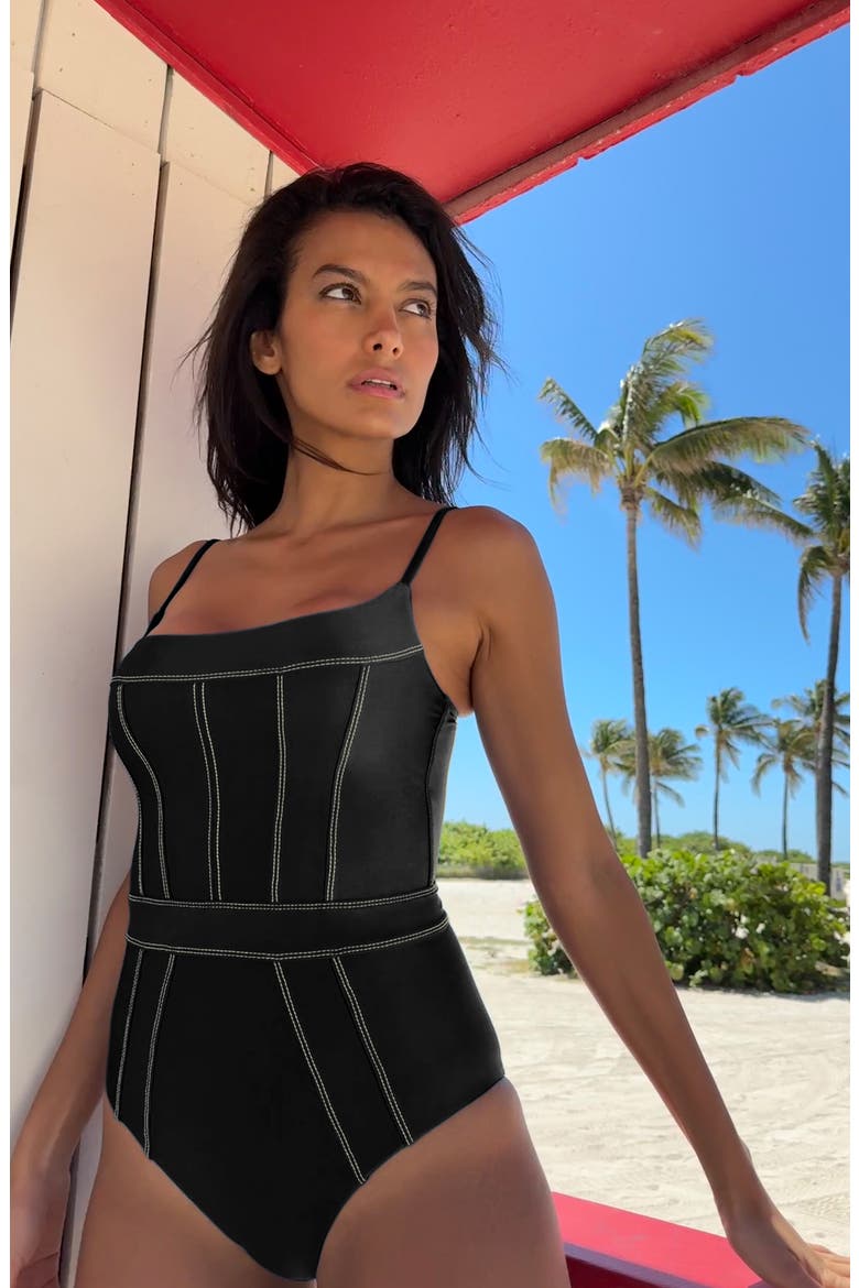 Color Sheen One-Piece Swimsuit, Alternate, color, BLACK