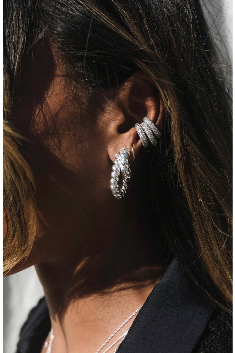 Twisted Sister Large Hoop Earrings, Alternate, color, SILVER