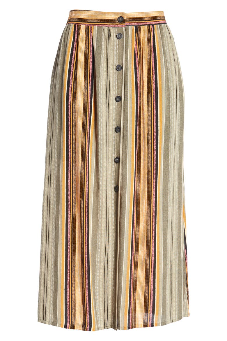 Stripe Button Front Midi Skirt, Alternate, color, GREEN