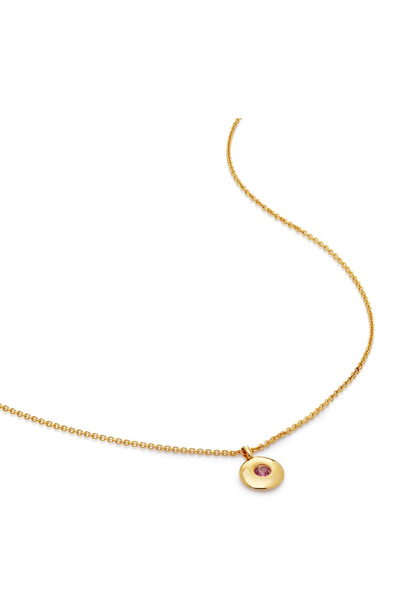 Monica Vinader October Birthstone Pink Tourmaline Pendant Necklace, Main, color, 18K Gold Vermeil/ October