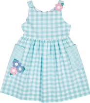Florence Eiseman Gingham Linen-Look Dress With Flowers