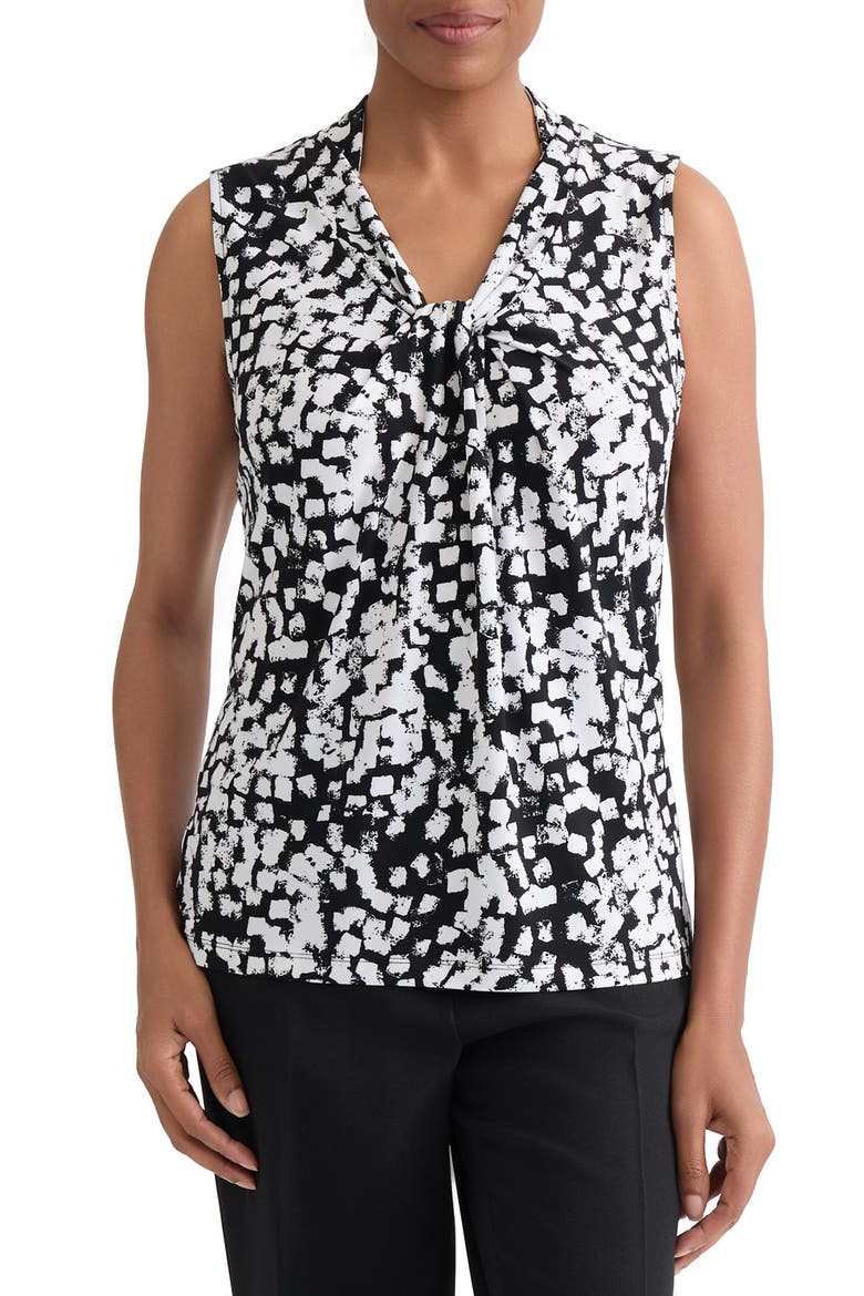 Block Print Sleeveless Top, Main, color, BLACK/ VANILLA ICE