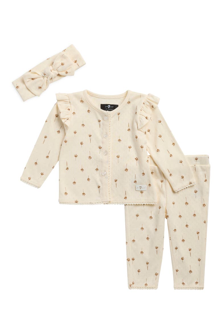 Ruffle Pointelle Stitch Cardigan, Leggings & Headband Set, Main, color, ANTIQUE WHITE