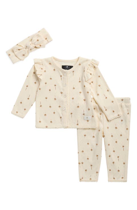 Kids' 3-Piece Ruffle Cardigan, Pants & Headband Set