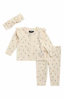 Kids' 3-Piece Ruffle Cardigan, Pants & Headband Set