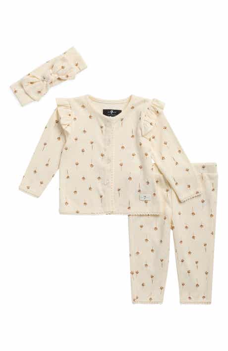 Kids' 3-Piece Ruffle Cardigan, Pants & Headband Set