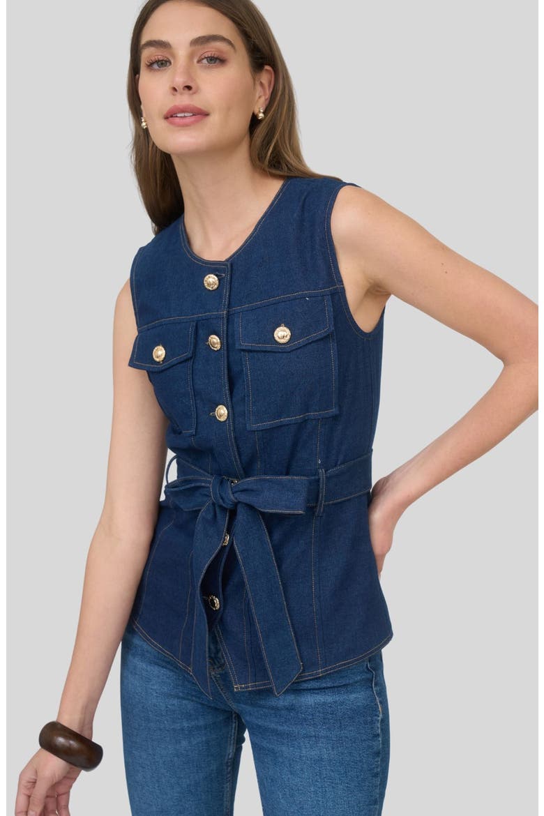 Tie Waist Denim Vest, Alternate, color, DENIM