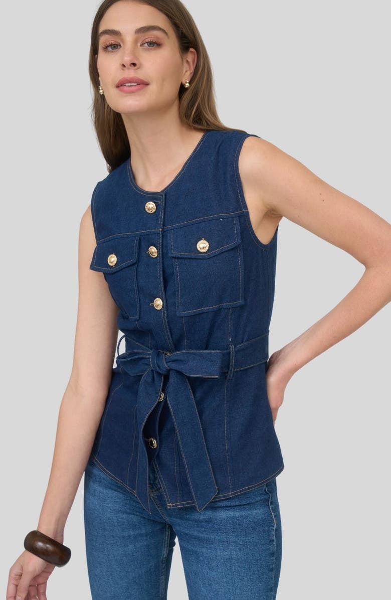 ZOE AND CLAIRE Tie Waist Denim Vest, Alternate, color,